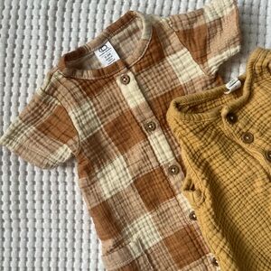 Colored Organics Brown and Cream Plaid Baby Romper